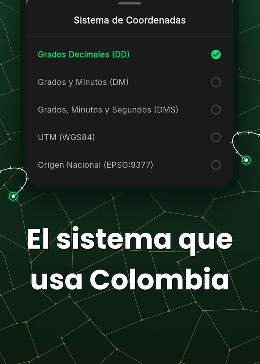 Sistema de coordenadas de Colombia en la app Lindero